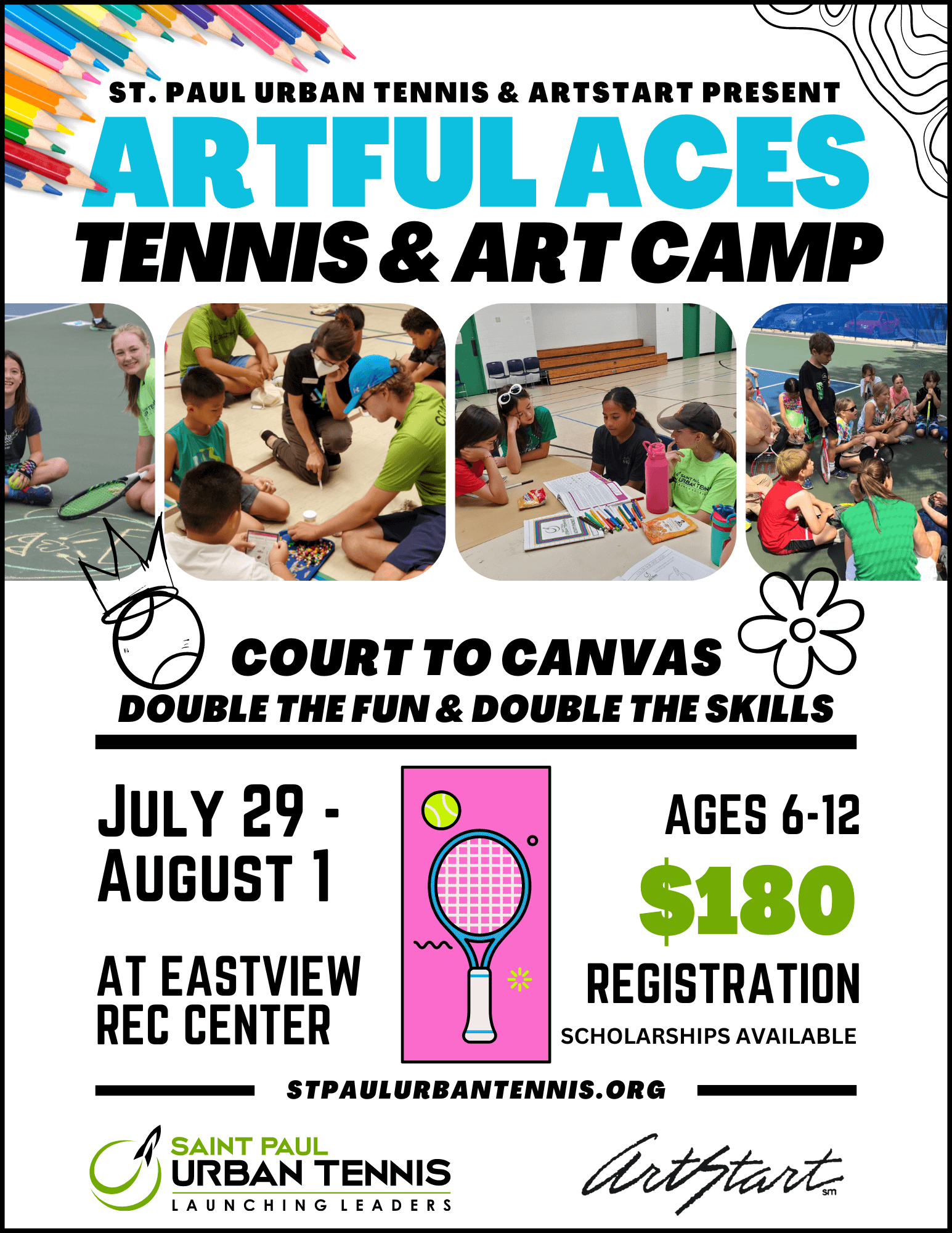 tennis and art camp poster